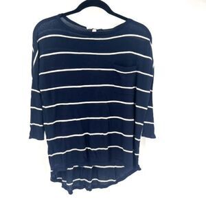 Autumn Cashmere Women's Striped 3/4 Sleeve Drop Shoulder Top Blue White Size XS